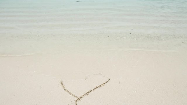 Symbol "Heart" in the sand at the beach and eroded by wave until the Symbol "Heart"  disappeared 

