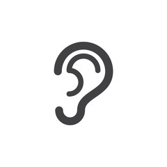 Ear icon vector, filled flat sign, solid pictogram isolated on white. Hearing symbol, logo illustration