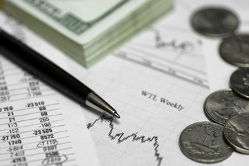 pen on paper with the price quotes and charts
