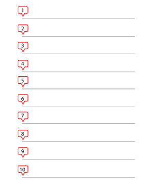 Numbered page template. White sheet of paper. Vector illustration.