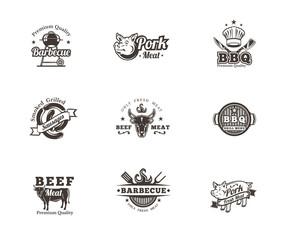 Set grill and barbecue badges, stickers, emblems