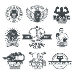 Set boxing badges, stickers isolated on white.