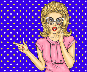 Pop art girl talk about sale