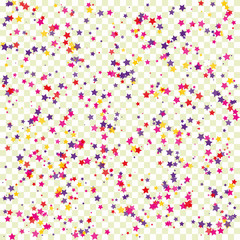 Colorful star isolated on transparent background. Confetti celebration, Falling cute abstract decoration for party, birthday celebrate, anniversary or event. Festival decor. Vector illustration