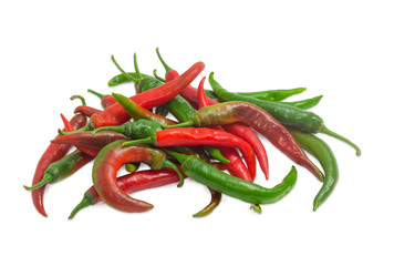 Pile of red and green pepper chili on light background