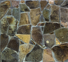 Wall made of black rough stone close-up