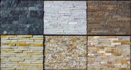 Samples of decorative facing stone