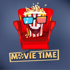 popcorn character design sitting on sofa and watching movie. mov