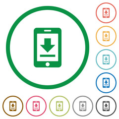 Mobile download flat icons with outlines