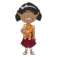 Little girl hold a bear and cry cartoon