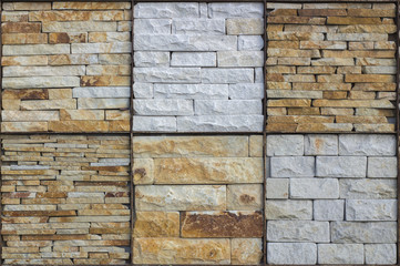 Samples of decorative facing stone