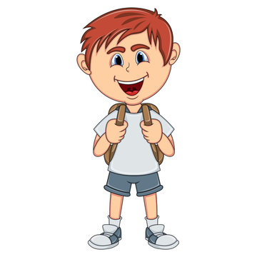 Little boy carrying a backpack cartoon