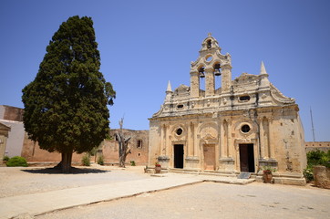 Arkadi monastery on Crete island, Greece. Ekklisia Timios Stavros - Moni Arkadiou in Greek. It is a Venetian baroque church.