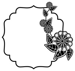 Black and white frame with decorative flowers. 