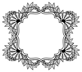 Black and white frame with decorative flowers. 