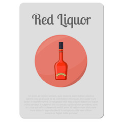 Red liquor alcohol. Sticker with bottle and description vector illustration