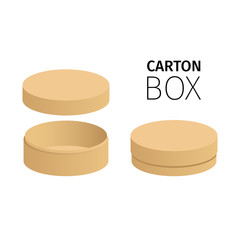 Carton circle box pack. Opened and closed. Vector flat items isolated on white
