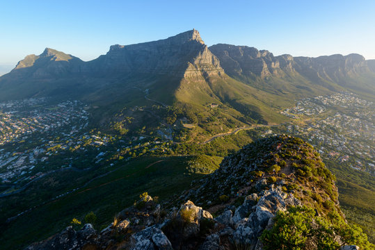 Table Mountain and 12 Apostles viewed from Lion's Head. Cape Town. Western Cape. South Africa