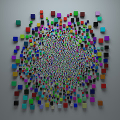 3d abstract background with randomly generated geometry. 3D rendered clonning distribution of geometry primitives.