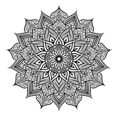 Black and white round circle lace pattern mandala. Vector illustration.