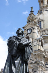 sun light on the Martin Luther monument in Dresden (Germany)