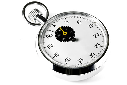 analoge Stoppuhr isoliert auf wei&szlig;em Hintergrund