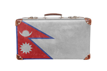 Vintage suitcase with Nepal flag