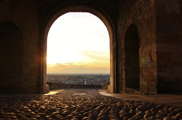Bergamo, St. James Door at dawn, Italy