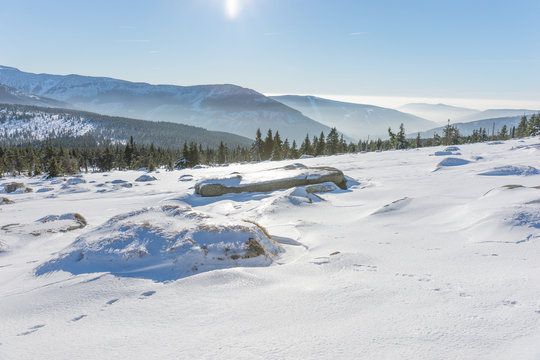 Sun Shining Over Snow Covered Giant Mountains, Czech Republic