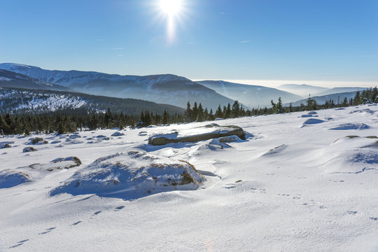 Sun Shining Over Snow Covered Giant Mountains, Czech Republic