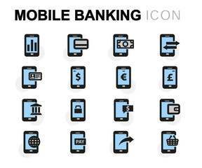 Vector flat mobile banking icons set