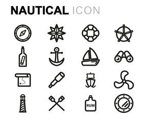 Fototapeta premium Vector line nautical icons set