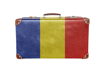 Vintage suitcase with Romania flag