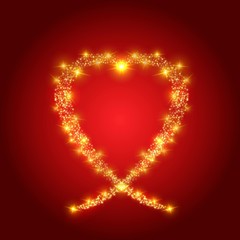 Valentines Day card. Glittering heart of star dust on a dark red background