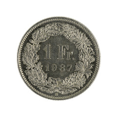 ones wiss franc coin (1987) isolated on white background