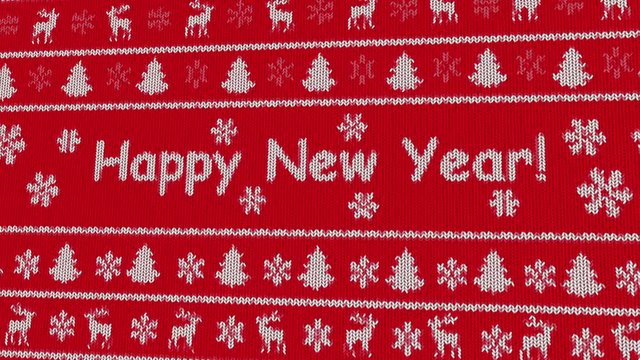 Footage Happy New Year with christmas trees and deer on the red background
