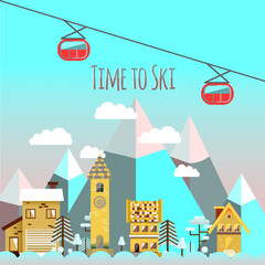 Flat design vector nature winter landscape illustration