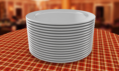 3d rendering empty dish with kitchen background