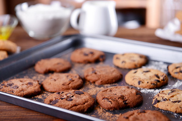 Freshly baked cookies on tray