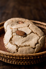 Turkish Almond Cookies / Acibadem Kurabiyesi in wicker bowl..