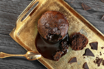 Chocolate fondant on tray