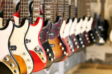 Guitars in music shop