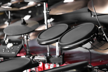 Fototapeta na wymiar Drums accessories in music shop