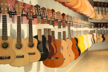Guitars in music shop