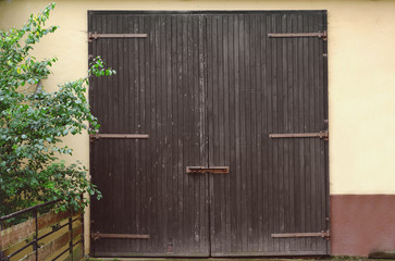 Old wooden garage door
