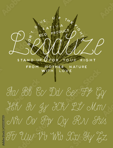 "vintage marijuana label thin line calligraphy font." Stock image and ...
