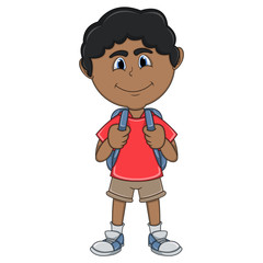 Little boy carrying a backpack cartoon