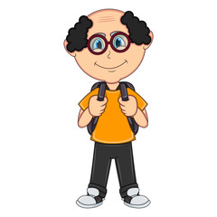 Old man carrying a backpack cartoon