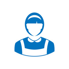 Icono plano silueta doncella azul en fondo blanco