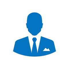 Icono plano silueta empresario azul en fondo blanco